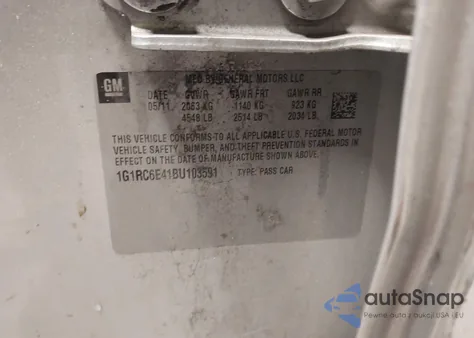 2011 Chevrolet Volt from USA, damaged, VIN 1G1RC6E41BU103591